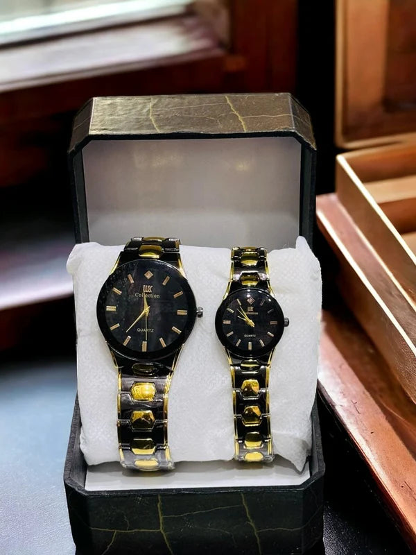 Iik Collection Couple Wrist Watch Two Tone With Black Gold | Quartz