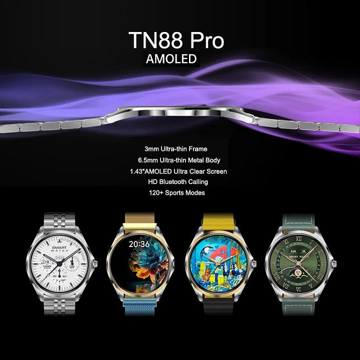 Tn88 Pro Amoled Ultra Thin Dial Super Luxury Smart Watch Amoled Ultra | Slim Body Stainless Steel Wrist Watch