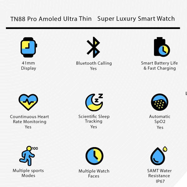 Tn88 Pro Amoled Ultra Thin Dial Super Luxury Smart Watch Amoled Ultra | Slim Body Stainless Steel Wrist Watch